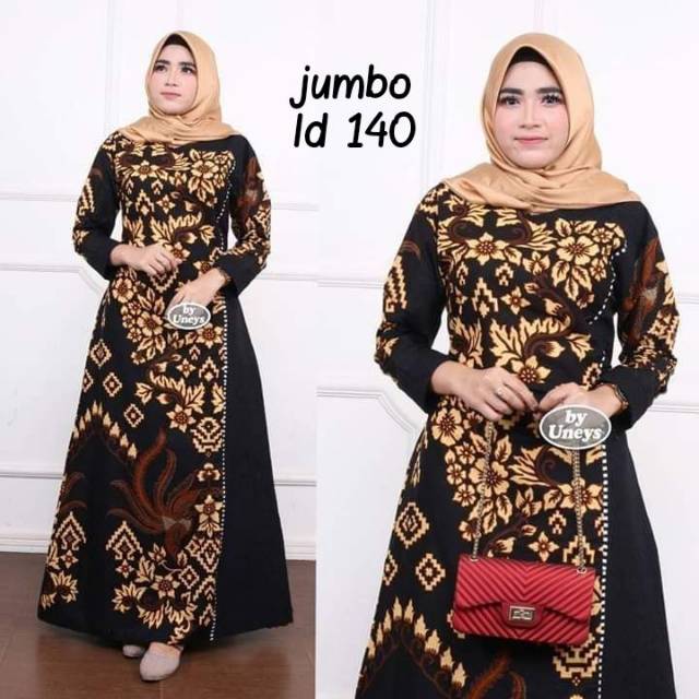 Baju Dress Gamis Wanita Batik Kombinasi Motif Ponix Merapi Super Jumbo Ld 140 Shopee Indonesia