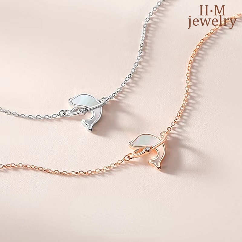 Kalung Rantai Sterling Silver 925 Dengan Liontin Lumba-Lumba Kecil Untuk Wanita