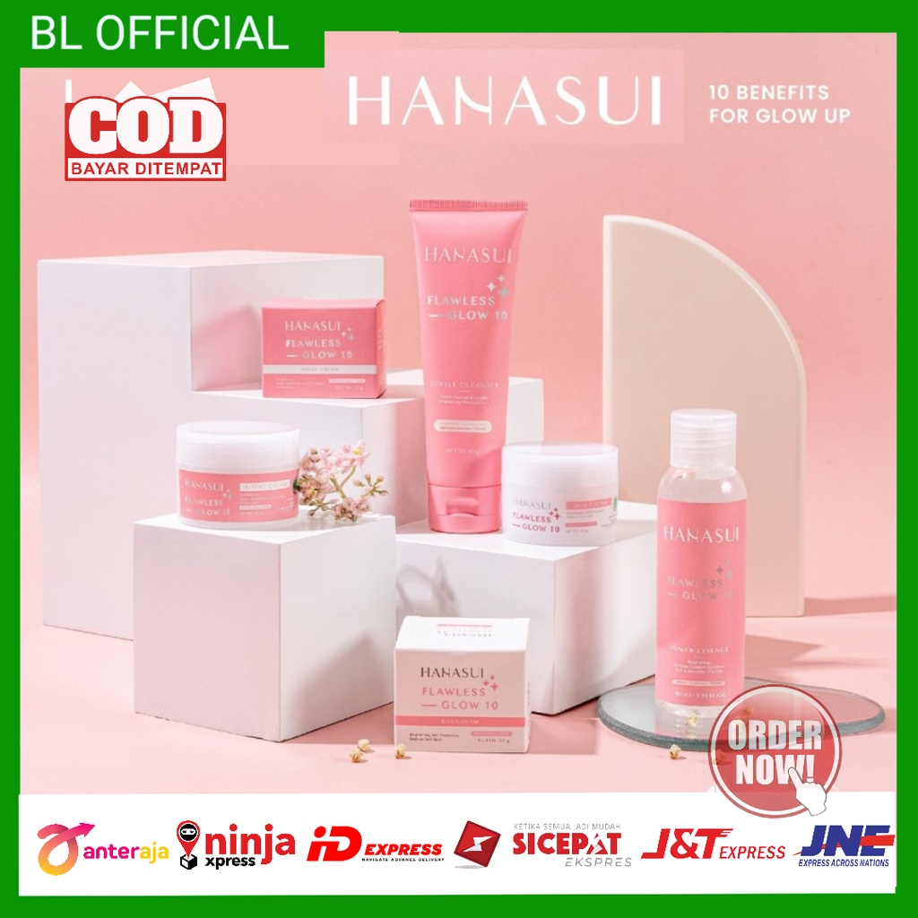 HANASUI Flawless Glow Cleanser &amp; paket acne treatmen/ Essence/ Day Cream / Night Cream