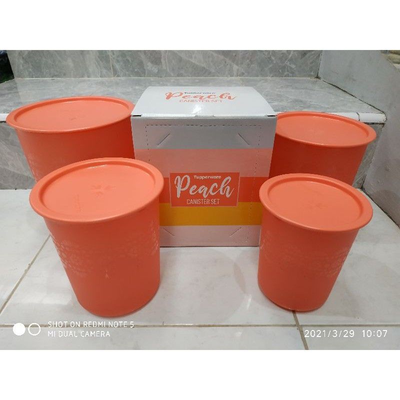 Toples peach canister set tupperware   ( 1 set )