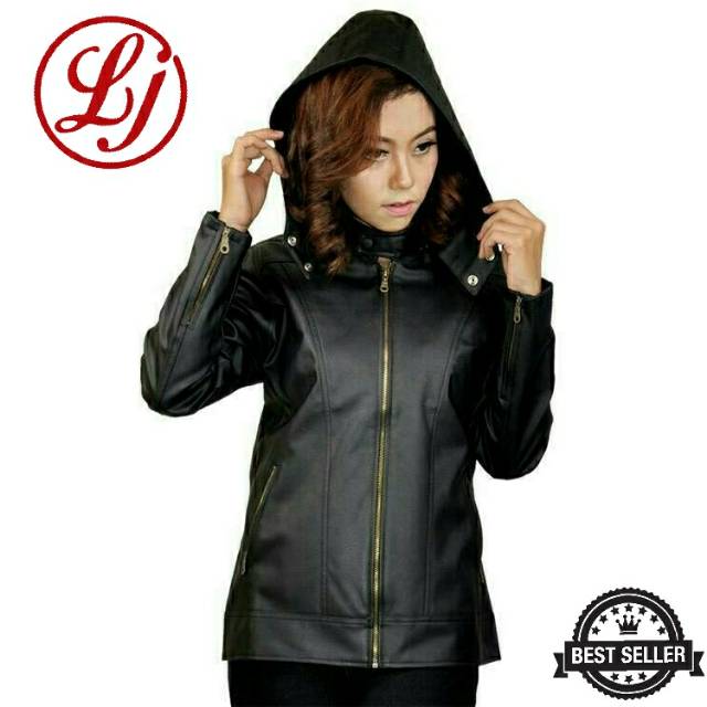 JaketKulit wanita sintetis Hoodie / JaketKulit wanita trendy  / JaketKulit semi Garut / Jaket kulit