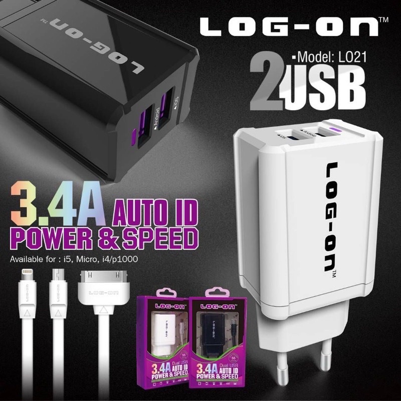 Ready Charger Logon 2output LO21 Original 3.4A Auto Id Smart Power &amp; Speed