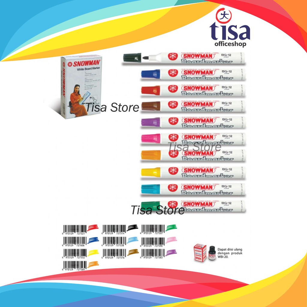 

Spidol Snowman White Board BG-12 non Permanent berbagai warna