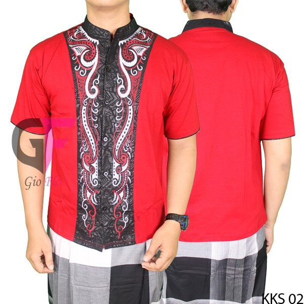 GIOFLO Pakaian Muslimin Koko Lengan Pendek Bordir Red / KKS 02