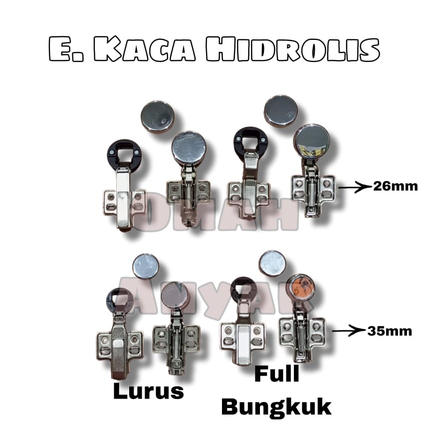 Engsel Sendok Kaca Hidrolis Lemari Buffet Etalase 26mm 35mm BUKAN Huben GH