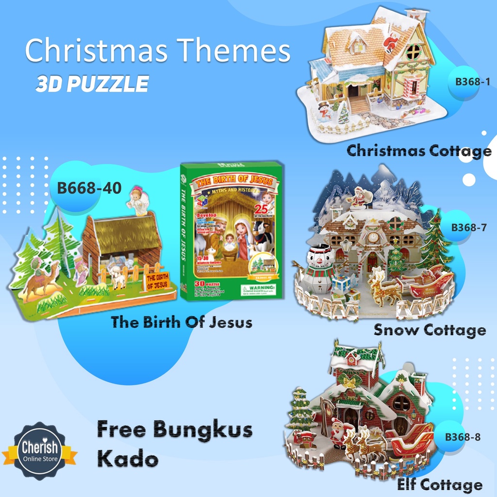 Puzzle 3D Tema NATAL / CHRISTMAS - Kado Hadiah Natal Anak Hiasan Natal - Christmas Edition - Pajangan Rumah