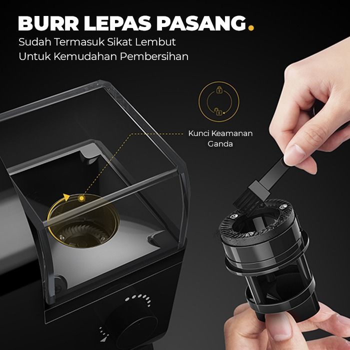 Otten - Mesin Penggiling Biji Kopi Flat Burr (Black) - Electric Coffee Bean Grinder