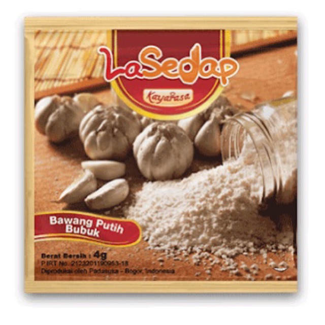 

Lasedap bawang putih bubuk 4gr [1renceng = 12pcs]
