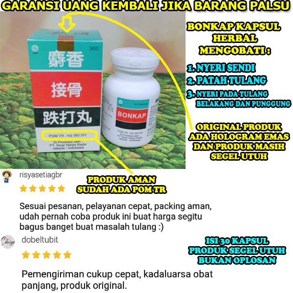 (BAYAR DI TEMPAT) BONKAP OBAT NYERI SENDI DAN MEREDAKAN NYERI PADA TULANG DAN PUNGGUNG 30 KAPSUL