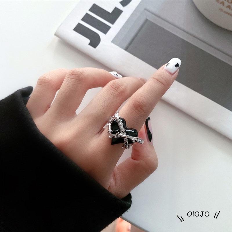 【COD】Cincin Model Terbuka Desain Duri Hati Warna Hitam