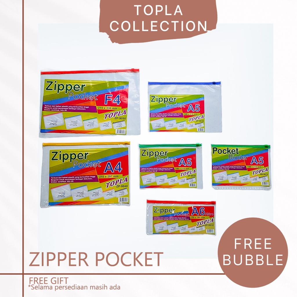 

TOPLA Zipper Pocket Kantok Zipper Plastik Perlengkapan Mandi Isi Binder 1 Lusin