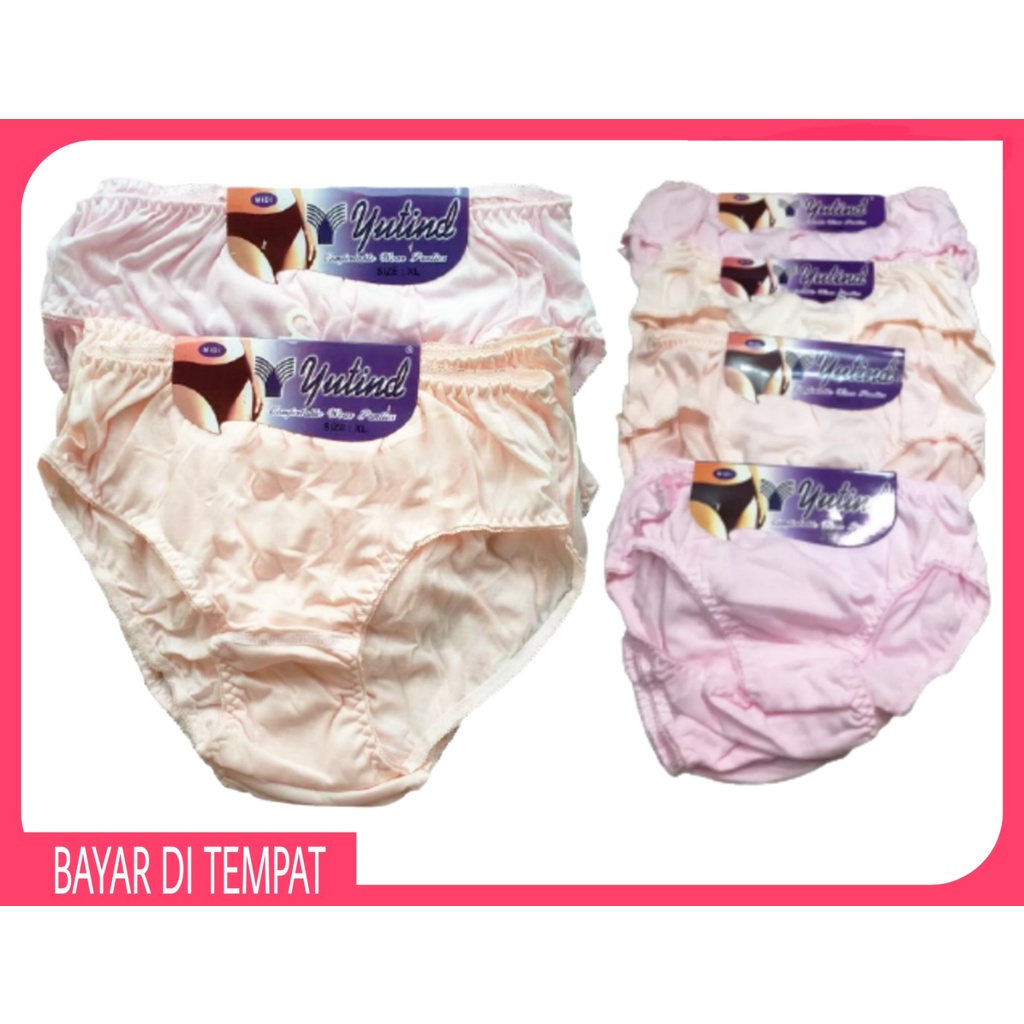 Per 1 Clip 3 Pcs Celana dalam Wanita merk Yutind Pinggang ZigZag Warna Pink / Cream