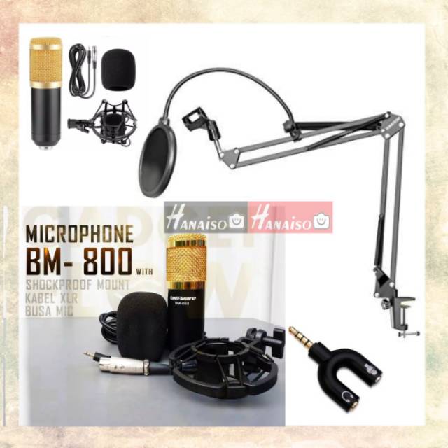 1KG Paket Soundcard V8 - TERMURAH Medan Mic BM800 BM 800 8000 Kondensor Condensor Popfilter Smule Rekaman Bm8000