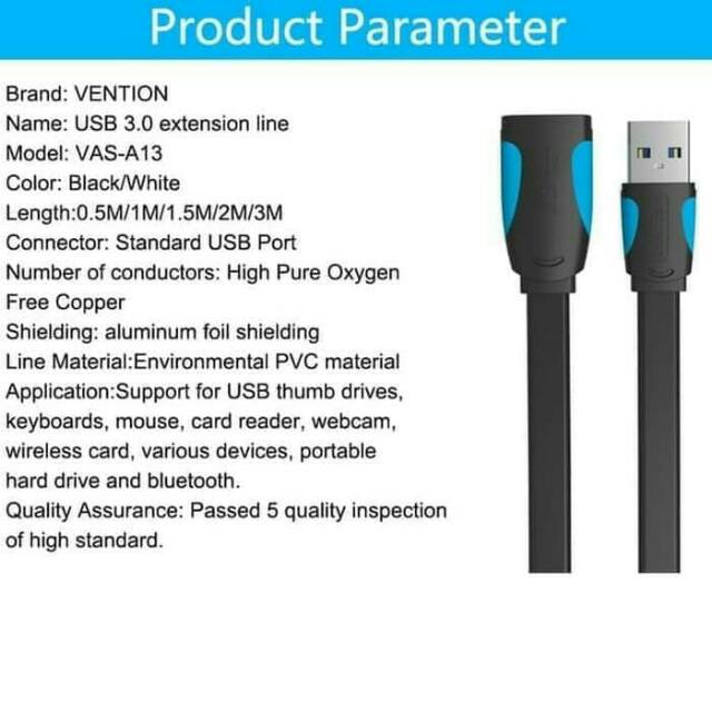 [COD] VENTION A13 FLAT KABEL USB EXTENSION 3.0 MALE TO FEMALE 1.5 METER / KABEL EXTENXION PERPANJANGAN USB MALE KE FEMALE 1.5M ORIGINAL