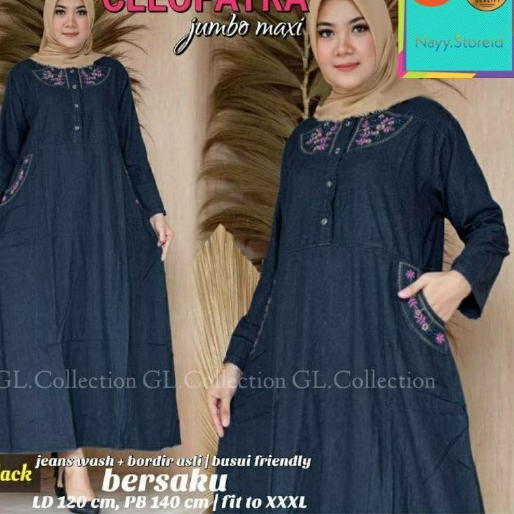 Telah Hadir.. Baju Gamis Levis Jeans Jumbo Wanita Terbaru 2021 Bordir  Dan Saku Ld 120 P 140 Cleopat