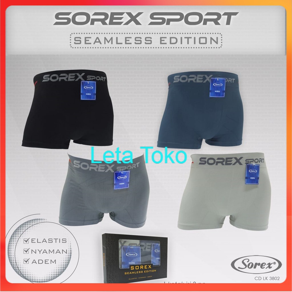 Celana Dalam Boxer Pria Dewasa Sorex 2pcs Seamless CD Man Original Premium Sorek Underwear LK 3802