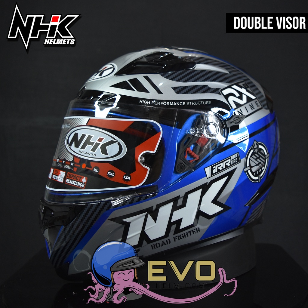 NHK RX9 RACER BLUE PAKET GANTENG ORIGINAL - HELM NHK RX9 RACER X BLUE/SILVER FLUO