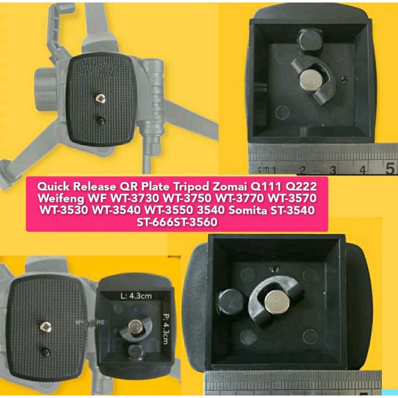 Quick Release QR Plate Tripod Zomai Q111 Q222 Weifeng WF WT-3730 WT-3750 WT-3770 WT-3570 WT-3530 WT-