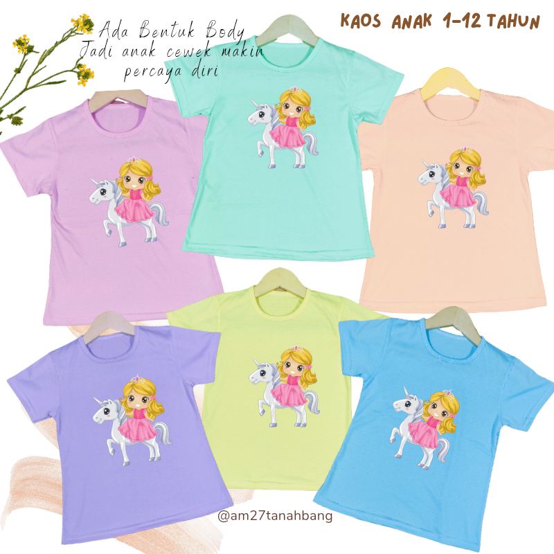 Baju Kaos Anak Cewek 3-12 tahun sampai Dewasa Jumbo motif Unicorn PRINCESS