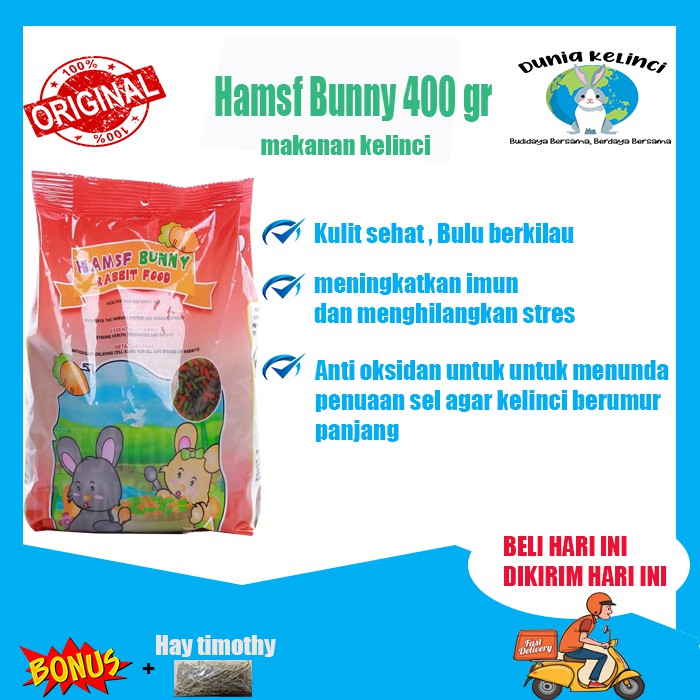 PELET PAKAN MAKANAN KELINCI HAMSF BUNNY 400 GR  RABBIT FOOD PELLET HAMSFBUNNY