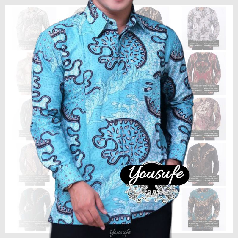 Batik Pria Lengan Panjang Motif Toska Jelfish Premium Motif Katun Halus Seragam Kerja Nikah Hajatan Guru Kuliah Terbaru Yousufe.id