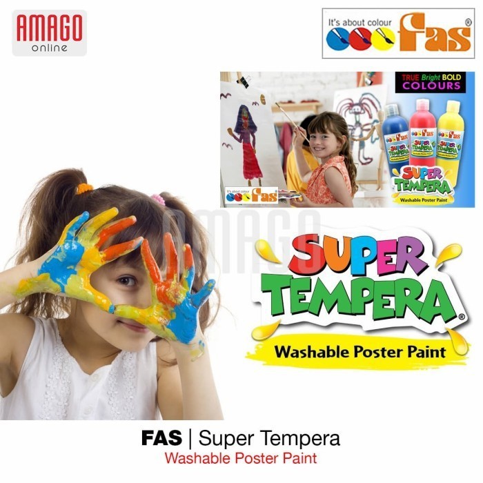 FAS - SUPER TEMPERA WASHABLE POSTER PAINT - 250 ml - BRILLIANT RED