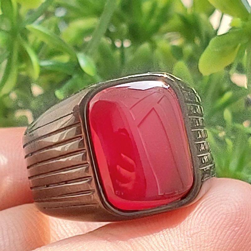 CINCIN BATU AKIK RED BARON MODEL KOTAK ORIGINAL STONE