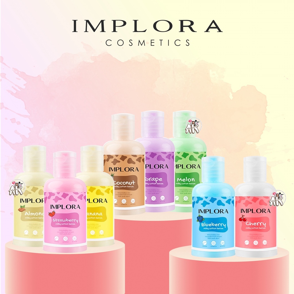 IMPLORA MILKY LOTION 60ML SERIES ( STRAWBERRY / MELON / GRAPE / COCONU / CHERRY / BLUEBERRY / BANANA / ALMOND )