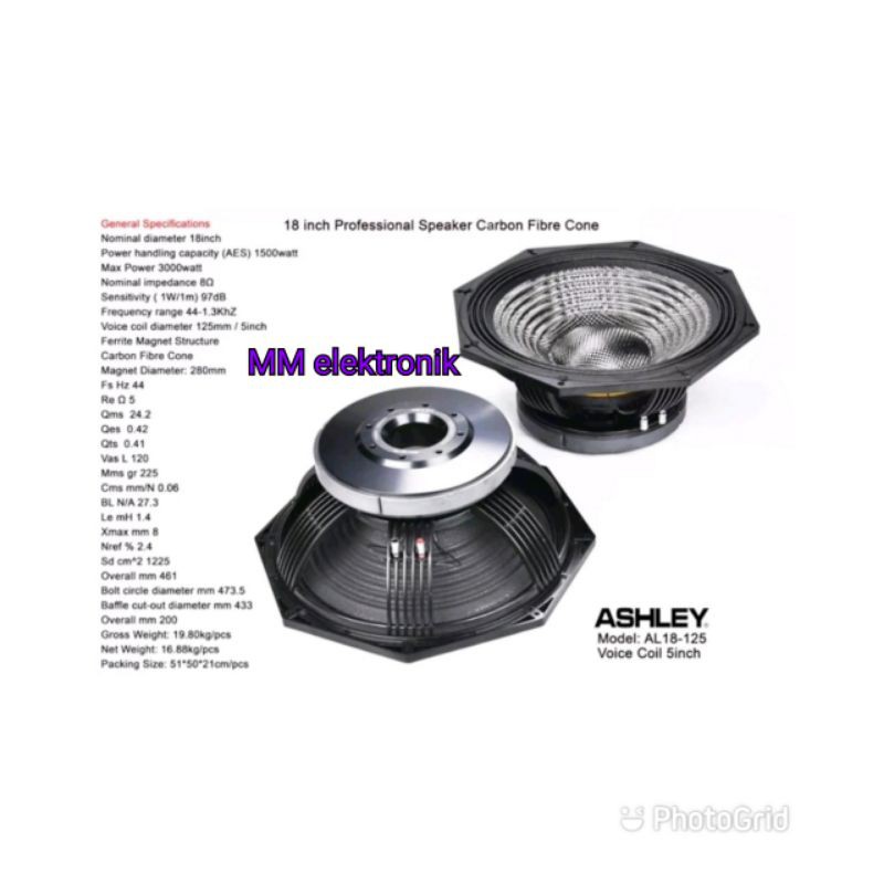 Speaker Component ASHLEY 18 inch AL 18-125 Carbon Original