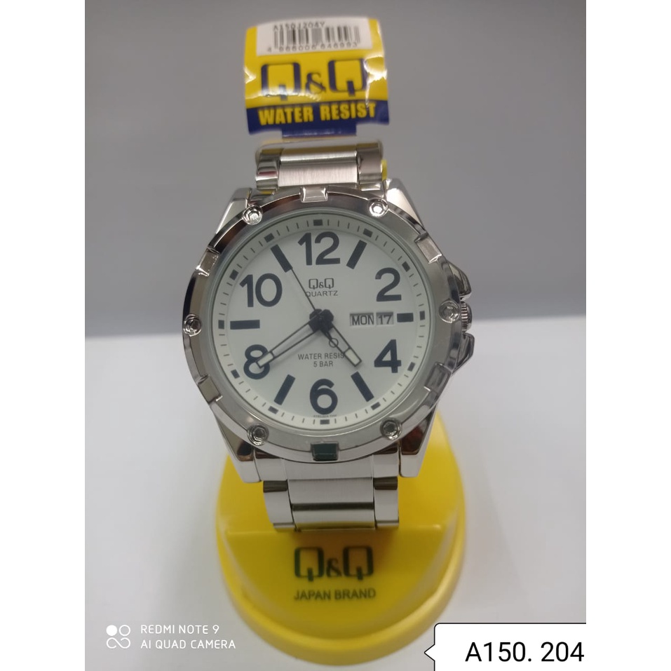 Jam Tangan Pria Stylist Casual Business Rantai Stainless Steel Tanggal Hari Analog Original Q&amp;Q QnQ QQ A150 A14A Series