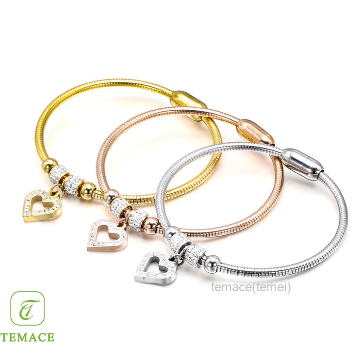 Gelang Titanium Premium Kulit asli Baja tahan karat Menenun Tombol Wanita bracelet wedding