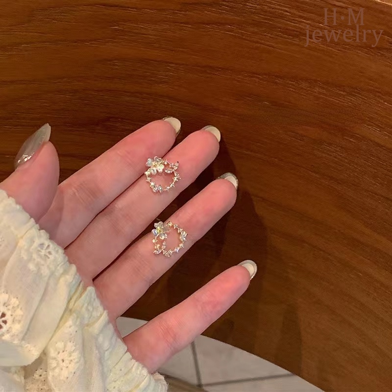 2022 Anting Tusuk Motif Bunga Hias Kristal Zircon AAA Untuk Wanita