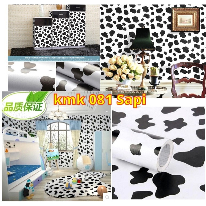 WALLPAPER WALPAPER WELPAPER DEKORASI TEMBOK DINDING KAMAR TIDUR KMK 081 MOTIF SAPI HITAM PUTIH LUCU KEREN MURAH dbest_wallpaper