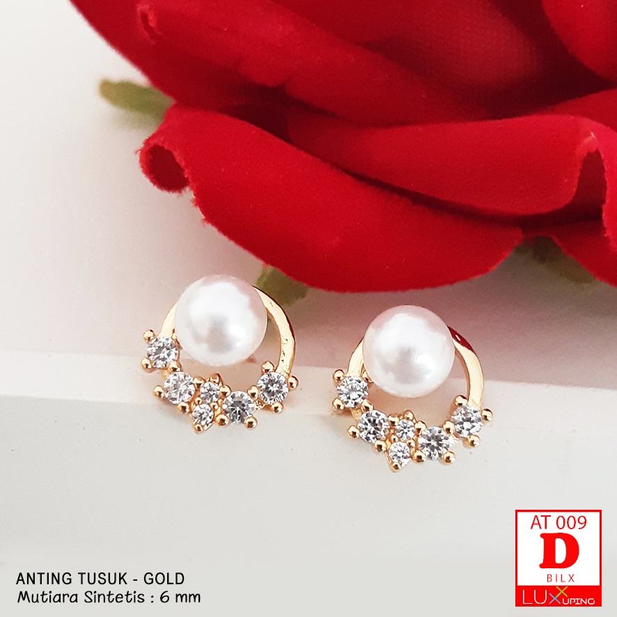 AT 009 Anting Xuping Mutiara Sintetis Putih Perhiasan Lapis Emas Peral Earrings Bridal Luxx Xuping