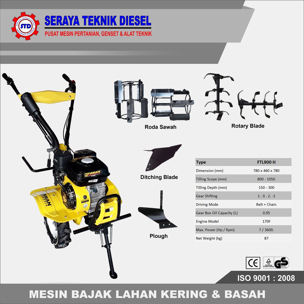 MESIN TRAKTOR BAJAK SAWAH FIRMAN FTL900 H