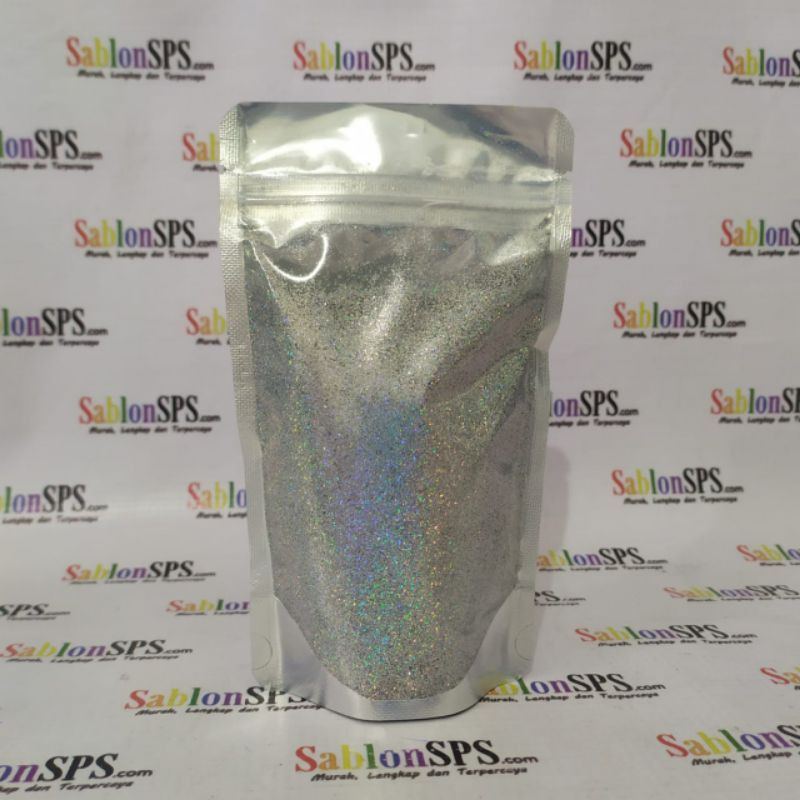 BUBUK GLITER SILVER HOLOGRAM GLITTER POWDER 100gr ZIP LOCK