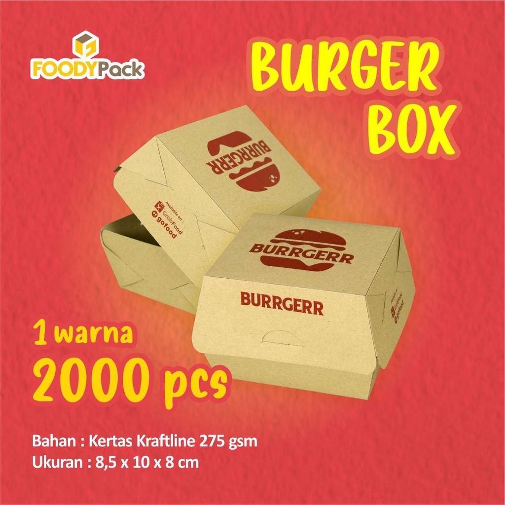 [ PO ±14HARI ] Full laminasi - Kraft - CUSTOM Dus burger | Burger box | Kotak burger