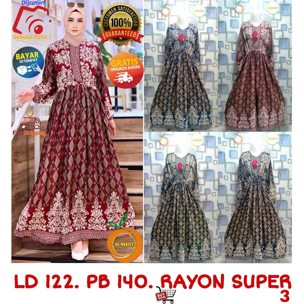 Gamis Rayon Jumbo LD 120 - 122 Baju Gamis Bangkok Home Dress Batik XXXL