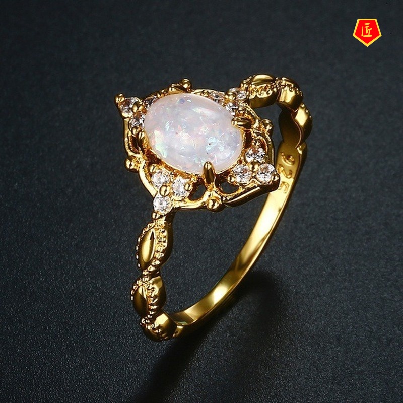 [Ready Stock]18K Gold Opal Ring Female Fashion Elegant