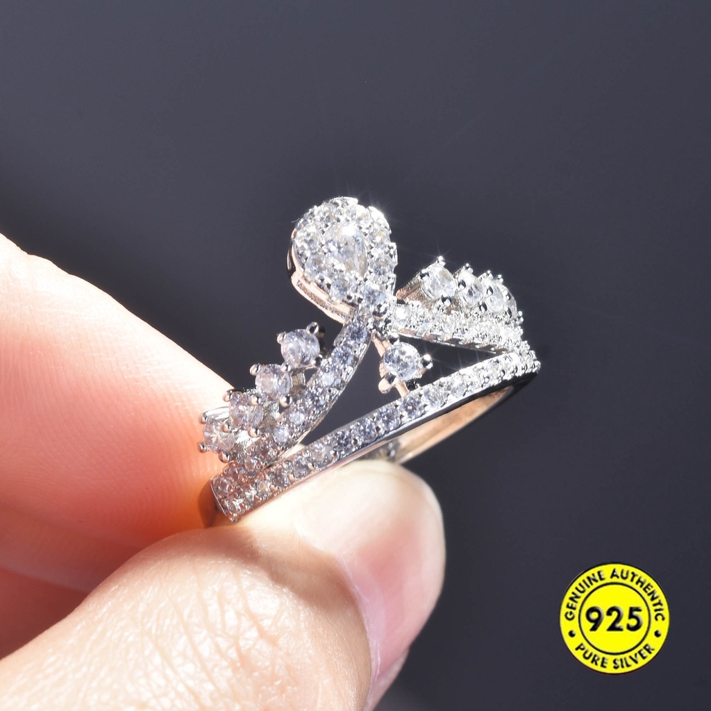 Cincin Bentuk Mahkota Aksen Berlian Penuh Gaya Eropa Dan Amerika Untuk Wanita