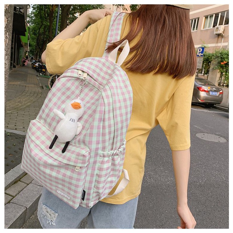 Mores Tas Ransel Laptop Wanita Korean Nilon Import Remaja Kuliah Sekolah Kyo Plaid Korean Polyester Motif Gingham