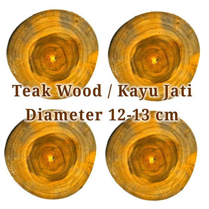 Teak wood slice big coaster tatakan kayu jati natural diameter 12-13cm