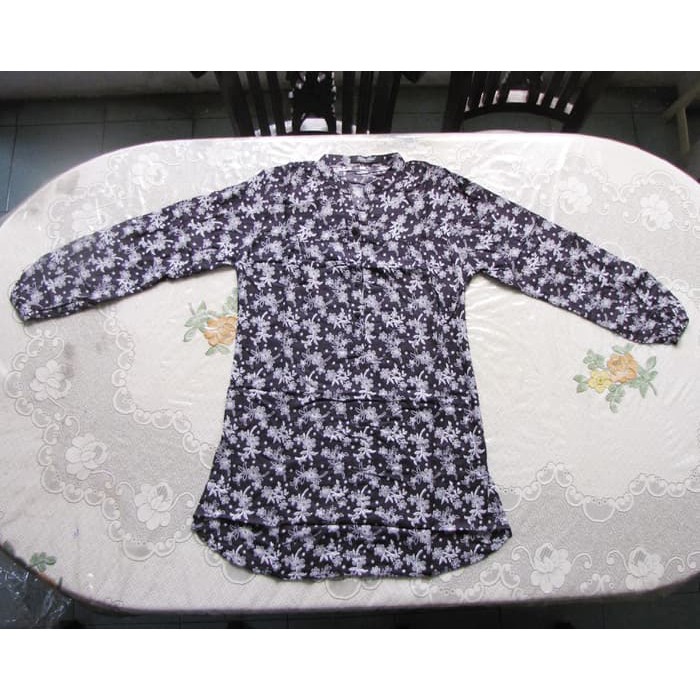 TRENDY  Pakaian atasan ibu wanita blouse set motif - Lilac black - Hitam, L spesial ramadhan kerja