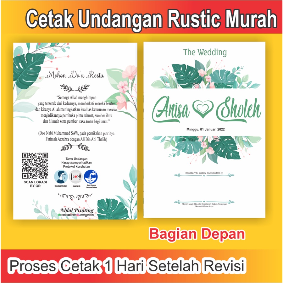 CETAK UNDANGAN PERKAWINAN - UNDANGAN PERNIKAHAN CUSTOM VINTAGE RUSTIC ELEGAN UNIK - AHL03