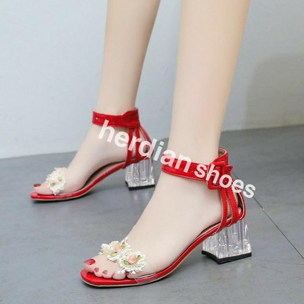 [KODE 4688] herdian ms 03 bunga sandal heels wanita hak kaca
