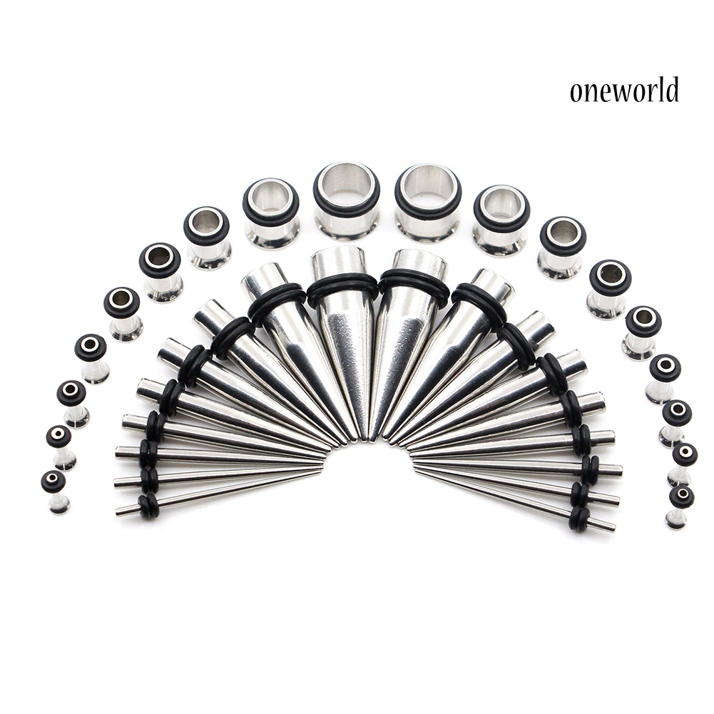 OW@ 36Pcs Stainless Steel Pointed Cone Stretching Ear Tunnel Plugs Tapers Jewelry