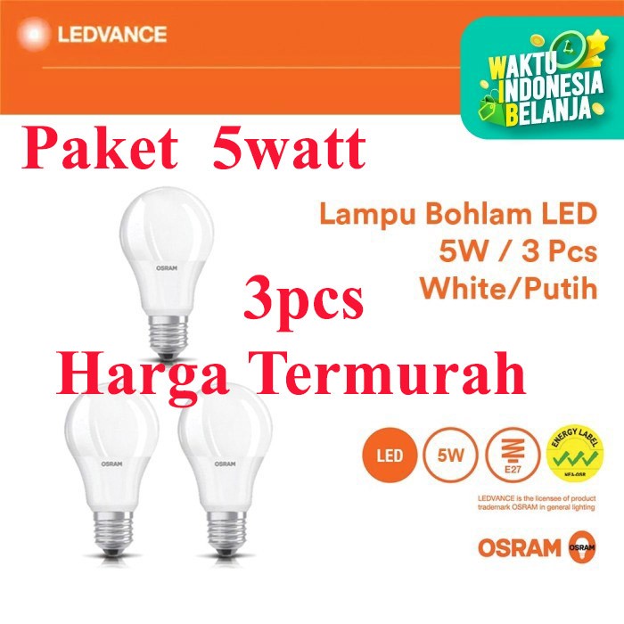 Paket 3 pcs 5watt Osram Lampu led Bohlam LED 5 Watt 3 Pcs - Putih