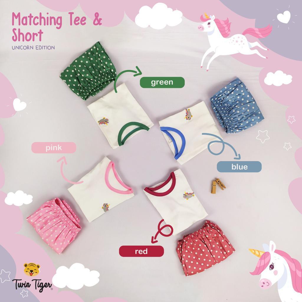 TWIN TIGER SETELAN POLKADOT ANAK MATCHING TEE &amp; SHORT BAJU BAYI 1-5 Tahun