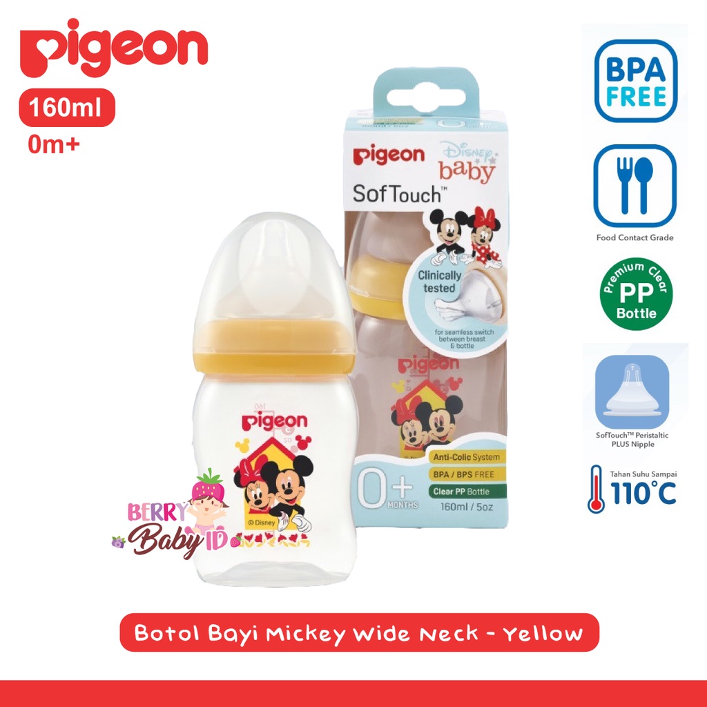 Pigeon Botol PP Wide Neck Botol Susu Bayi Mickey Minnie 160ml 240ml Berry Mart