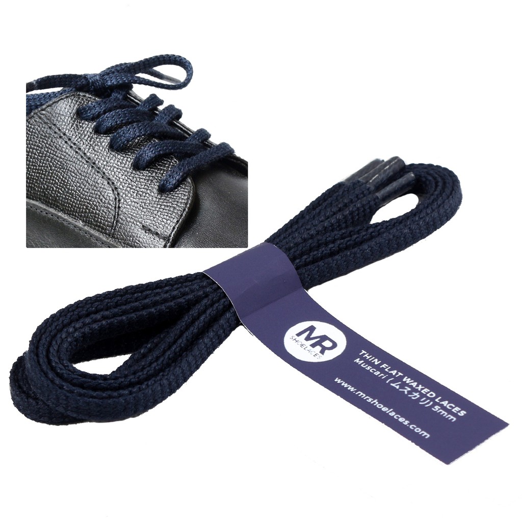 MR Shoelaces TH15 Muscari (Biru Gelap) Tali Sepatu Lilin Gepeng Thin 3-4mm (Waxed Laces) 50cm 80cm 100cm 120cm 150cm